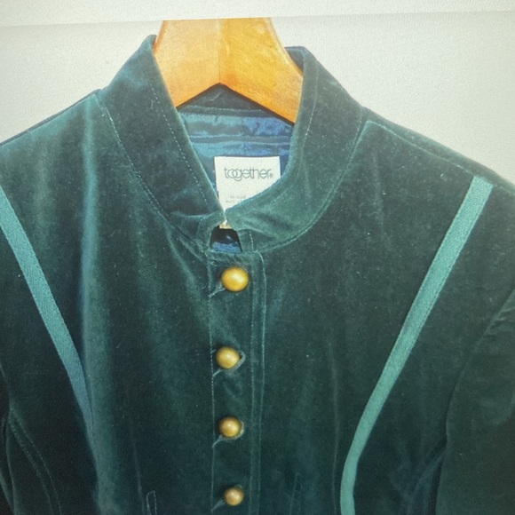 TOGETHER Dark Teal  Velvet short Jacket/ Blazer Military Style - Picture 3 of 9